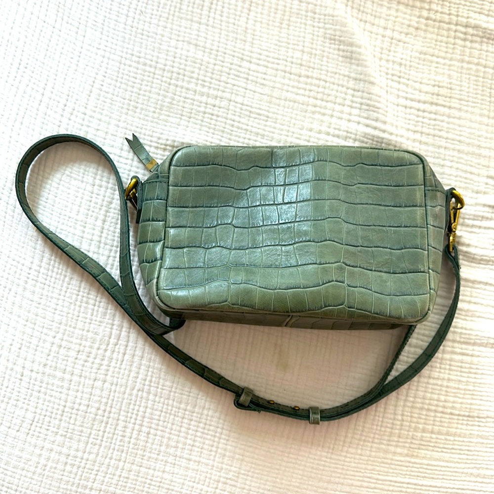 MADEWELL camera bag large crossbody purse green croc print